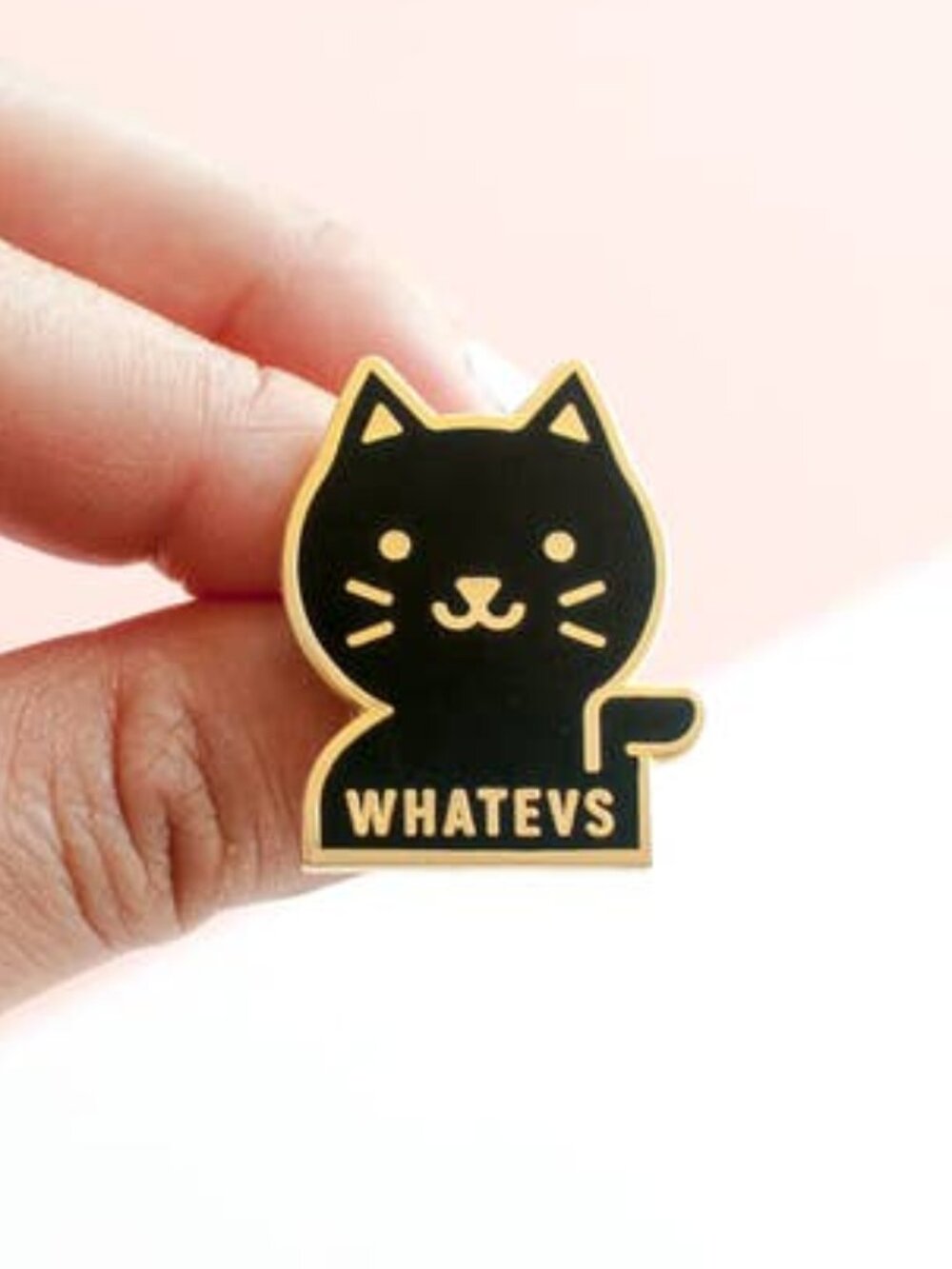 Whatevs black cat pin